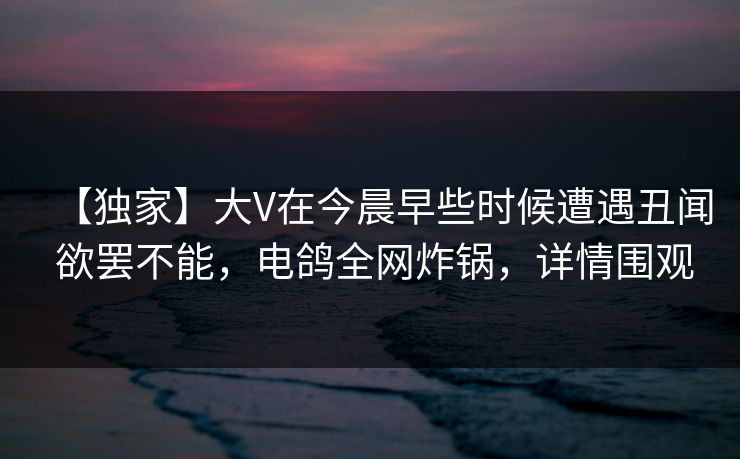 【独家】大V在今晨早些时候遭遇丑闻 欲罢不能，电鸽全网炸锅，详情围观