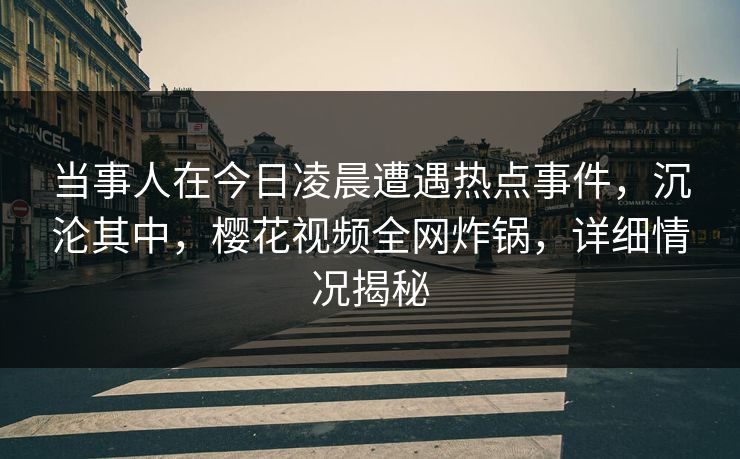 当事人在今日凌晨遭遇热点事件，沉沦其中，樱花视频全网炸锅，详细情况揭秘